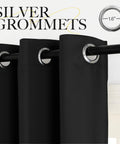 Fire Retardant Blackout Curtains, 52 Inch Wide By 84 Inch Long, Two Panel Set, Light Blocking Privacy Drapes, silver grommets detail