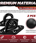 Ultra Heavy Duty Hammock Hanging Kit 1700 Lb Capacity with 2 M10 stainless pad eye hooks shown in black coating