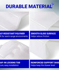 Heat-resistant polymer drawer glide features, smooth surface and snap-in locking tab, Heavy Duty Replacement Range Oven Drawer Glide Kit Includes Front and Rear Slides Fits Parts 3051162 and 3051163.