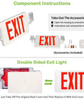 Red Exit Sign LED Emergency Light Kit 120-277V Universal Voltage Double Face With Two Adjustable Heads And Backup Battery