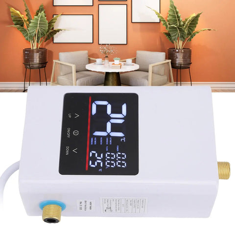 No Drama On Demand Hot Water Tankless Electric Water Heater With Slick Lcd Touchscreen US Plug 110 Volt Compact Setup seen with LCD display
