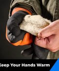 Person wearing 100% Waterproof Winter Work Gloves For Men And Women With Thermal Insulation Double Layer Fully Dipped Latex holding fleece