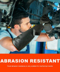 Boss Level Heavy Duty Black Rubber Work Gloves Featuring Advanced Anti Slip Wrinkled Grip Premium Industrial Safety Gear Extra Long Twenty Two Inches Single Pair used in mechanical maintenance.