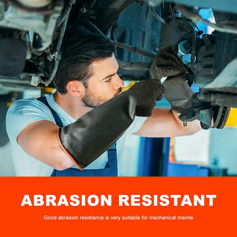 Boss Level Heavy Duty Black Rubber Work Gloves Featuring Advanced Anti Slip Wrinkled Grip Premium Industrial Safety Gear Extra Long Twenty Two Inches Single Pair used in mechanical maintenance.