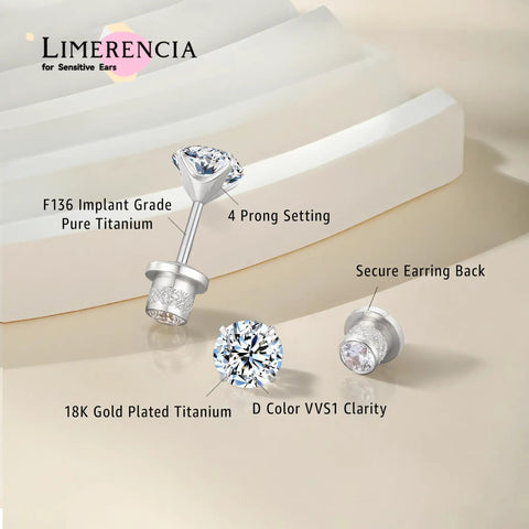 Badass Lab Created Moissanite Stud Earrings With Blazing Fire Sparkle Hypoallergenic Titanium Screw Back Set Up For Heavy Daily Drip And Smooth Flex Real Talk, showcasing D Color VVS1 clarity. Fresh 4 prong titanium setting.