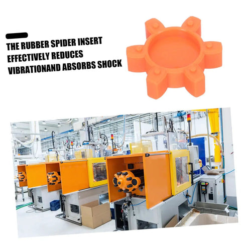 Flexible Jaw Coupling Insert With Rubber Spider for Vibration Dampening in CNC Machines, orange spider shape, factory setup