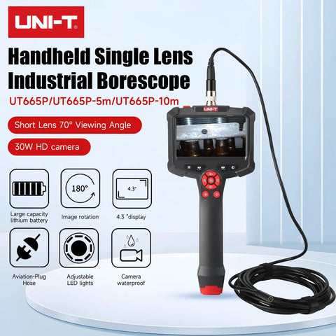 Handheld Workhorse Borescope Endoscope Tool With 30W Pixel Camera, 8 LED Lights, 4.3 Inch IPS Display UT665P-10M