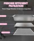 Three-stage filtration system components for Commercial 55L Fryer Filter Cart With 8.45 Gal Per Minute Speed For Restaurant Kitchens Stainless Steel Oil Filtering System Burger Stores.