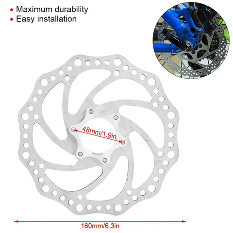 Six Bolt 160mm Disc Brake Rotor For Mountain Bikes Stainless Steel Built To Last, Rust Resistant, 44mm Mounting Hole Distance