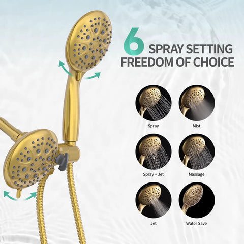 High Pressure 3 Way Rainfall Shower Faucet Set With 3 In 1 Shower Head And Handheld, 71 Inch Hose, multiple spray settings