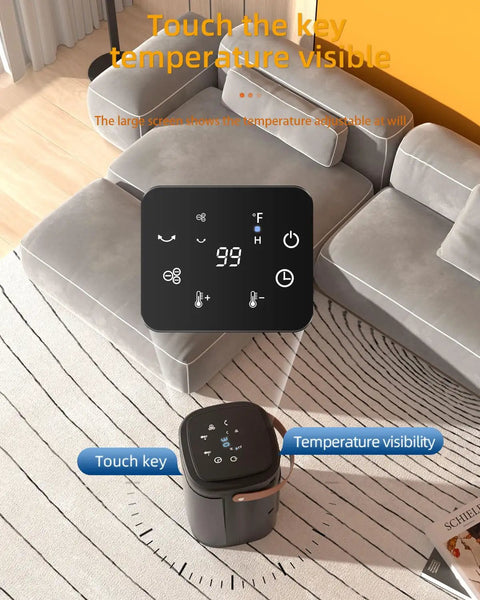 Portable Indoor Space Heater 1500W With Thermostat And 12 Hour Timer, digital display in living room setting