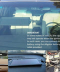 Solar Car Battery Trickle Charger And Maintainer For 12V Vehicles mounted on car windshield with cigarette lighter