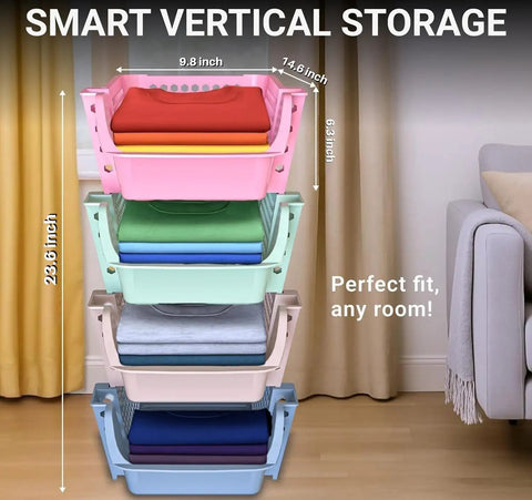 4 Pack Stackable Open Front Storage Bins For Pantry Organization And Kitchen Storage Durable Plastic Bins for narrow shelves.