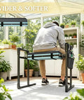 Person sitting on a 2 In 1 Garden Kneeler And Seat With Thick Cushion And Tool Pouch Wider 15.4 Inch Foldable Outdoor Bench