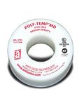 White PTFE Thread Seal Tape Poly Temp Medium Density, 0.25 Inch Width, 520 Inch Length, Pack Of 5, Pro Grade