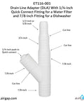 Drain Line Adapter With Quick Connect For Water Filter And Dishwasher Drain Hose No Hassle Install Easy For RO Systems