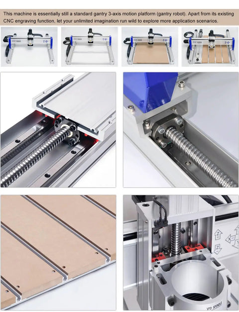 Heavy Duty Cnc Router Machine With Powerful 1500W Spindle showcasing 3-axis motion platform with aluminum frame and precise components.