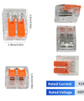 50 Pack Compact Inline Wire Connectors Kit With No Fuss Push In Splice Nuts, 2 Port Design For 24-10 AWG Wiring dimensions and specs