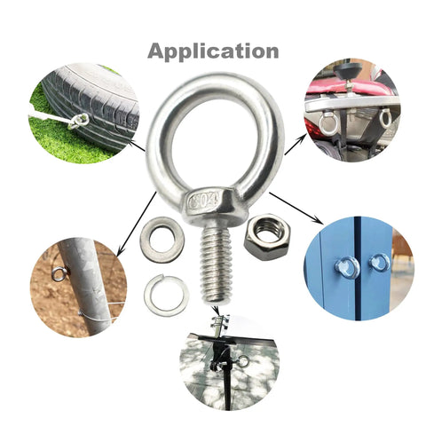 Rock Solid M5 Eyebolts With Nuts And Washers 10 Pack Straight Up 304 Stainless Steel Metric shoulder ring bolt for rigging.