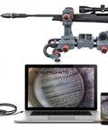 Rifle Borescope Kit With Flexible 45 Inch Cable For Visual Barrel Inspection Of 20 Caliber And Larger Firearms Includes 3 Right Angle Mirrors And Carrying Case Great For Hunting Cleaning And Diagnosing Barrel Issues, shown with rifle, laptop, and phone