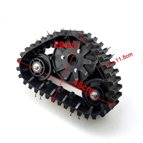 Close-up of Pair Rear Axle Track Kit For Go Kart ATV UTV Buggy Quad Snow Rubber Sand Tracks For Snowmobile And Gasoline Motorcycles Durable Metal Build For Tough Outdoor Rides