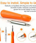 Doorbell Screwdriver Replacement Tool For Camera Double Ended T6 T15 Screwdriver Video Doorbell Setup And Password Reset Includes 20 Replacement Screws Durable S2 Steel Ergonomic Non Slip Grip, shown with orange handle and metal tool.