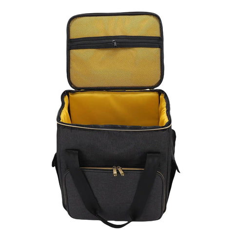 Vinyl Record Storage Bag With Cationic Fabric Thick Padded Base Dual Zippers Removable Dividers Non Slip Feet Gig Ready Travel Case