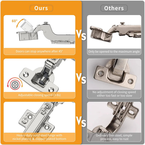 Chibery 10-pack frameless inset concealed cabinet hinges, satin nickel, soft-close, 105° open angle, clip-on