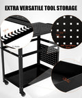 Heavy Duty Rolling Welding Cart With Spacious 36 By 24 Inch Steel Workbench On Wheels, showing tool storage features and dimensions.