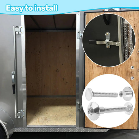 Heavy Duty Trailer Hasp Bolt Kit 8 Piece Set With 5/16 Carriage Bolts Plus Torx Barrel Nuts for easy installation on cargo doors.