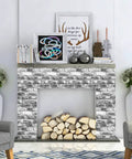 Grey Faux Brick Peel And Stick Wallpaper 17.7 X 393.7 Inches Removable Vinyl Wall Covering in living room setting, brick accent.
