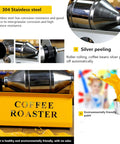 Crank Up Your Home Brewing Setup With This Solid Coffee Roaster Machine featuring the stainless steel drum and yellow coffee roaster body.