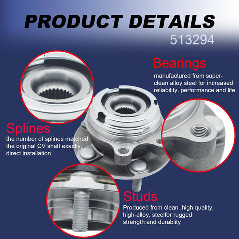 Close-up of Direct Fit Front Wheel Bearing And Hub Assembly For Nissan Altima 2007 2008 2009 2010 2011 2012 2.5L With 29 Splines