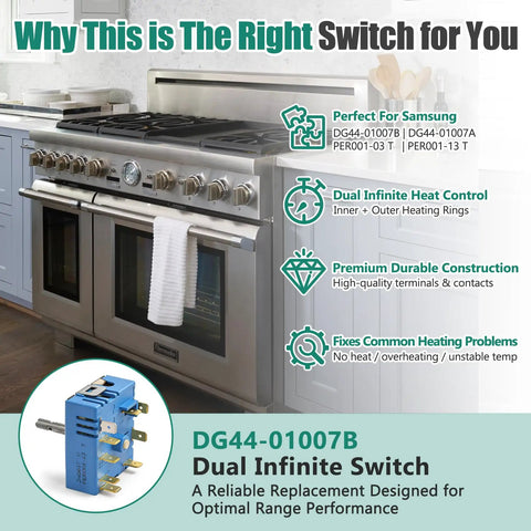 Triple Burner Surface Element Control Switch Replacement For 24 Inch Range Stoves DG44-01007B shown with stove