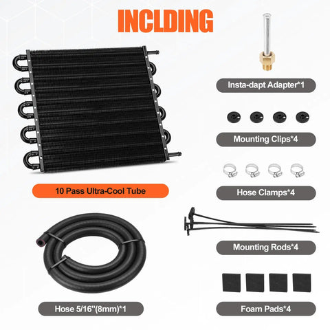 10 Pass Aluminum Transmission Oil Cooler Kit With 5 Sixteenth Inch Universal 10 Rows Tube And Fin Design Engine Mounting