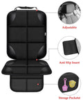 Kid Car Seat Protector For Back Seat, Durable 600D Fabric Waterproof Cover With Thick Pad And Non Slip Backing, shown with features.