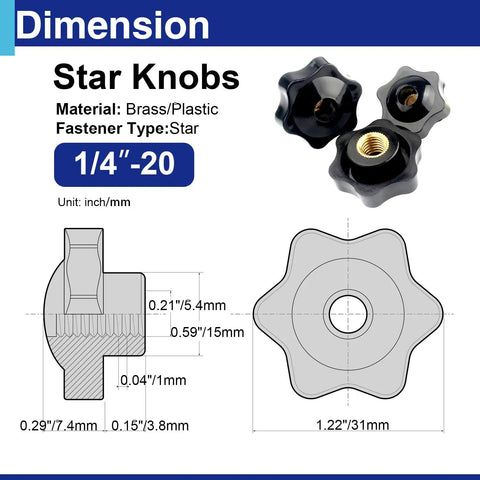 Pack Of 12 1/4-20 Star Knobs Female Thread With Metal Insert Black Nylon Clamping Knobs For Light Duty Machinery Jigs And Fixtures Easy Hand Tightening No Tools Required