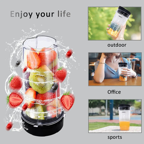 6 Fin Blender Blade Replacement With 2 Pack 16oz Single Serve Cups filled with fruit, ideal for smoothies and shakes