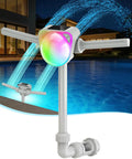 Solar Pool Fountain With 7 Color LED Lights 2026 Upgrade Dual-Head Adjustable Spray Fountain by a pool at night