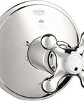 Seabury Single-Handle 3-Port Diverter Valve Trim Kit With Cross Handle In Polished Nickel, sleek shower trim front view
