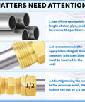 Steps for installing brass compression tube fitting 1/4 inch union with guidelines on cutting, lubricating, and tightening the nut by 1/2 turn.