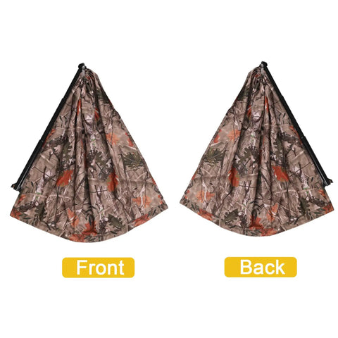 Front and back view of camo tree hammock chair portable hunting stool for outdoors lightweight camping seat on a tree double sided design