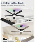 Modern 52 Inch Smart Ceiling Fan Provides Super Chill Airflow And Bright Dimmable Led Lighting Seamless Alexa And Google Assistant Sync No Sweat Assembly For Cozy Vibes Daily with multi-color blades in black and oak grey.
