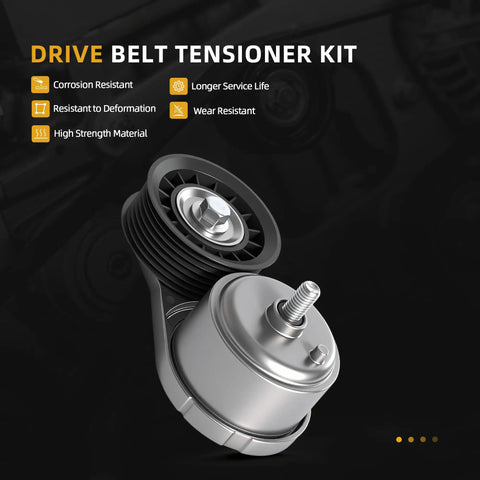 Serpentine Belt Drive Component Kit With Tensioner And Idler Pulley For 4.3L V6 Chevy GMC Engines Fits Express Silverado Savana And Sierra 2003 2014 38103 36299 Ready To Install, tensioner pulley close-up