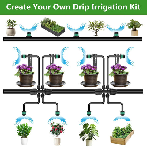 One Quarter Inch Adjustable Drip Emitter Set Of 100 For Garden Watering, Anti Clog Flow Control Sprayers in use with plants