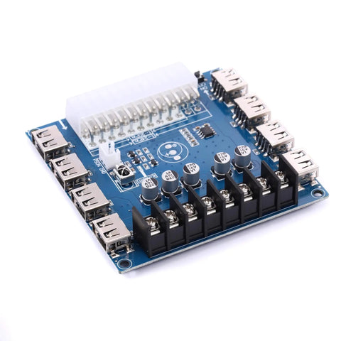 ATX Power Supply Breakout Board 24 Pin Module With 6 USB Ports, Dope 3.3V 5V 12V Rails And 1.8V To 10.8V, top view