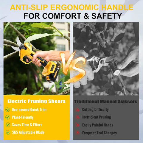 Comparison of Cordless Electric Pruning Shears with 2 Inch Cutting Diameter and Manual Scissors