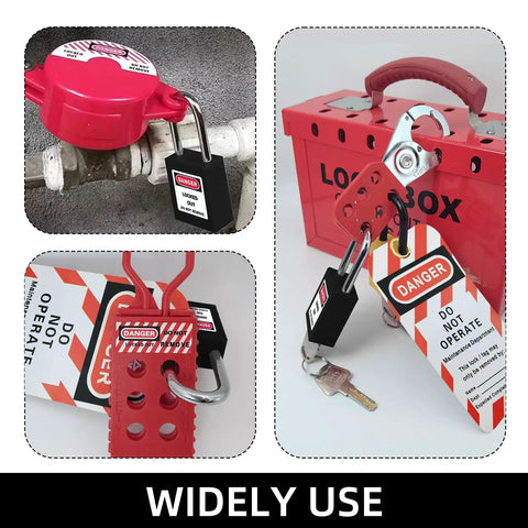 Solid As A Rock Five Piece Keyed Different Lockout Tagout Safety Padlock Set Black OSHA Approved Pads With Heavy Duty Stainless Shackle For Hard Hat Work Sites And Reliable Gear Lockdown