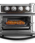 Stainless steel oven with chicken on Air Fryer Crisper Basket And Tray Set With Grease Catcher For Oil Free Even Cooking Nonstick Finish Healthier Frying 9x10 Inch Gray Includes Durable Tray And Basket For Quick Mess Free Meal Prep.