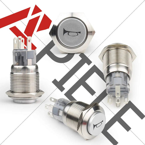 12V Momentary Horn Push Button Switch With 19mm Mounting Hole Three Quarters Inch SPDT 1NO 1NC Pre Wiring Socket